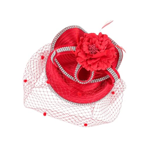 SAFIGLE Romantischer Fascinator Haar-accessoire aus Rotem Netzstoff mit Blume und Stabilem Clip Dekorativer Hut für Tee-partys Bälle Fotoshootings und Cosplay Eleganter Kopfschmuck für SAFIGLE Romantischer Fascinator Haar-accessoire aus Rotem Netzstoff mit Blume und Stabilem Clip Dekorativer Hut für Tee-partys Bälle Fotoshootings und Cosplay Eleganter Kopfschmuck für von SAFIGLE