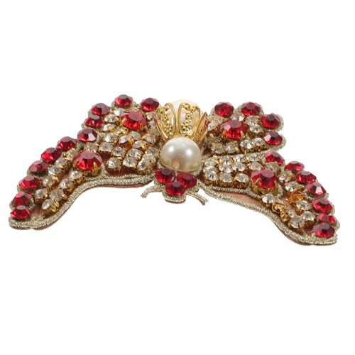 SAFIGLE Roter Schmetterling Bügelflicken Strass Applique zum Aufbügeln DIY Schuh Dekor Kleidungsstück Reparatur Zubehör für Hochzeitskleider Taschen Hüte von SAFIGLE