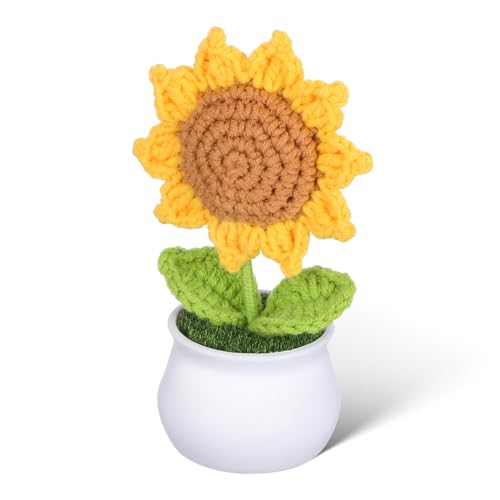 SAFIGLE eingetopfte sonnenblume Bürodekor gestrickte Sonnenblume Sonnenblumen häkeln Häkelblüten Sonnenblumen Topfpflanze Handgefertigte Dekoration Häkelblume im Topf Blumen stricken Garn von SAFIGLE