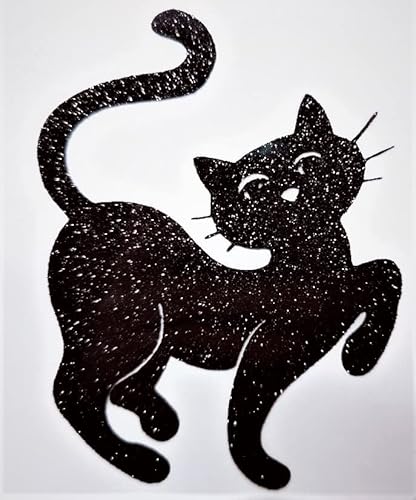 1 x Katze, 10 cm, Transferdruck, Hotfix Glitzer, Farbe Schwarz von SAFIRMES