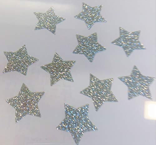 SAFIRMES 10 Sterne Hotfix Transfer Aufbügler Glitter Silber 2,5 cm Bling Effekt von SAFIRMES