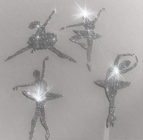 SAFIRMES 4 Tänzerinnen 8,5 cm Bügelbild Hotfix Glitter Farbe Silber von SAFIRMES