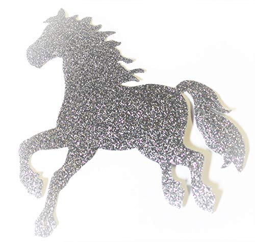 Safefes 1 x Pferd 9 cm zum Aufbügeln, Hotfix, Glitter, Farbe Silber von SAFIRMES