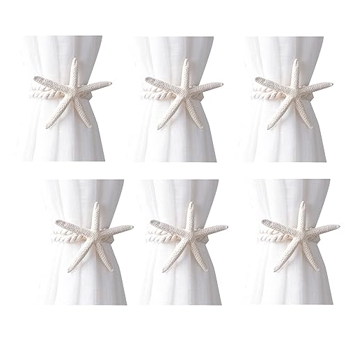 Kreative natürliche Seestern-Vorhang-Raffhalter, Seil-Vorhang-Bindeband mit Baumwollseil for Raumdekoration mit Strand-Thema (Color : Beige, Size : 6) von SAFWEL