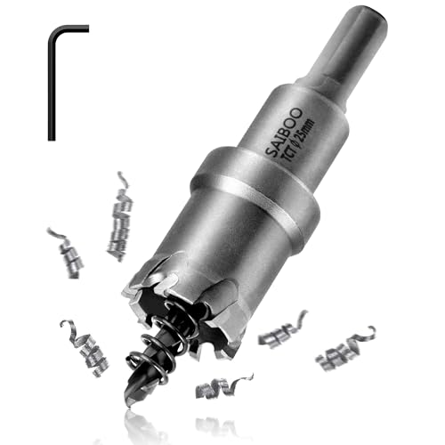 SAIBOO Lochsäge Hartmetall-Bohrer, TCT-Metall Lochsäge Bohrer TCT-Bohrer-Lochsägen mit Zentrierbohrer für Löchern in Edelstahl, Baustahl, Legierung, Eisen, Aluminium, Kupfer, Messing (25 mm) von SAIBOO