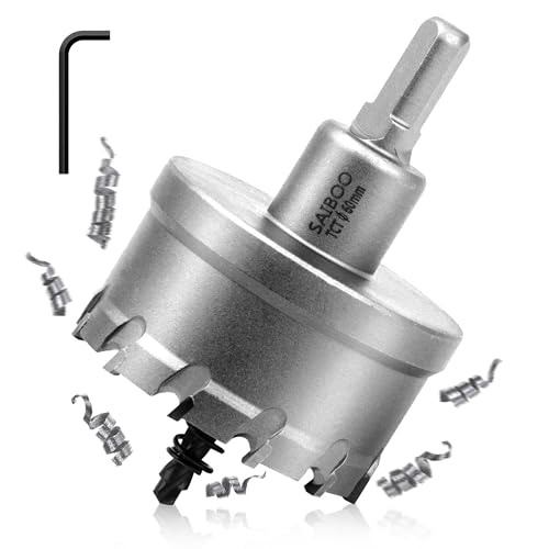 SAIBOO Lochsäge Hartmetall-Bohrer, TCT-Metall Lochsäge Bohrer TCT-Bohrer-Lochsägen mit Zentrierbohrer für Löchern in Edelstahl, Baustahl, Legierung, Eisen, Aluminium, Kupfer, Messing (60 mm) von SAIBOO