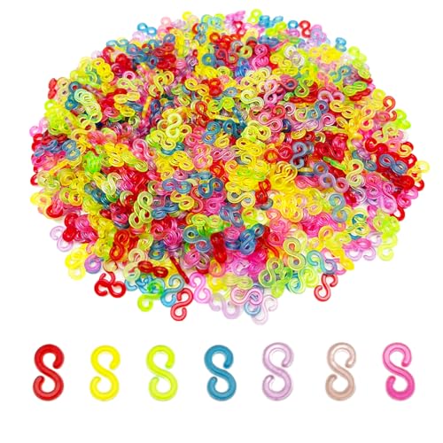 SAIIURV 1000 Stücke S Clips Bunt Loom Bänder Zubehör, Bunte Rubber Loops Werkzeug Nachfüll S Clips Loops Armband Plastik Loops, DIY Rubber Band Schmuck Zubehör Für Armbänder Häkelnadeln (Mehrfarbig) von SAIIURV