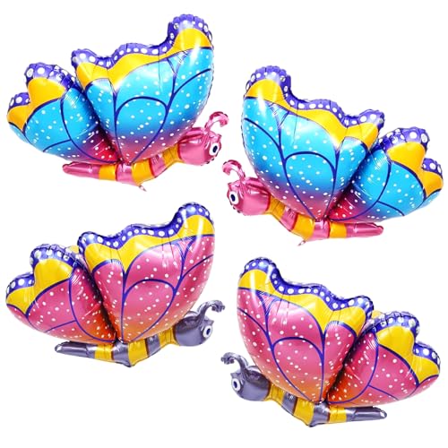 SAIIURV 4 Stück Schmetterling Folienballon, Schmetterling Mylar Luftballon, Butterfly Geburtstag Deko, Bunte Ballons, Folienballon Geburtstag Deko, Kindergeburtstag Party Ballon Deko (Blau, Rosa) von SAIIURV