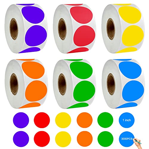 3000 Stück Klebepunkte Bunt Punktaufkleber 25mm Punkte Aufkleber Runde Sticker Markierungspunkte Selbstklebend Etiketten Beschreibbare Oberfläche Dot Sticker 6 Farben von SAIJIAN