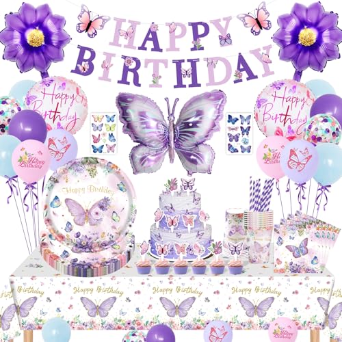 Schmetterling Geburtstag Dekorationen, Schmetterlinge Party Dekoration, Prinzessin Party Dekorationen, Happy Birthday Banner Schmetterling Luftballons Party Teller Becher und Servietten, Geburtstag Schmetterling Geburtstag Dekorationen, Schmetterlinge Party Dekoration, Prinzessin Party Dekorationen, Happy Birthday Banner Schmetterling Luftballons Party Teller Becher und Servietten, Geburtstag von SAILSY