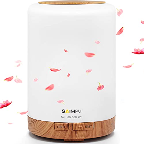 Aroma Diffuser, 300ML Leiser Ultraschall Luftbefeuchter DuftöL Diffuser, Wasserlose Abschaltautomatik, mit 7 Farben LED, BPA-Free Aromatherapie Düfte Humidifier für Raum,Büro,Yoga,Spa,usw von SAIMPU