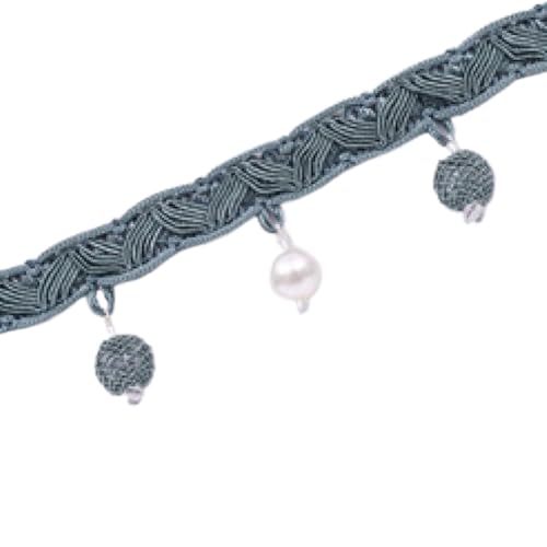 SAJMAKUWLA Quastenfransenbesatz, 12 Yards Perlen Quaste Fransen Spitzenband DIY Vorhang Nähen Trim Sofa Tisch Lampenschirme Dekorative Accessoires(Dark Blue) von SAJMAKUWLA