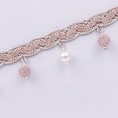 SAJMAKUWLA Quastenfransenbesatz, 12 Yards Perlen Quaste Fransen Spitzenband DIY Vorhang Nähen Trim Sofa Tisch Lampenschirme Dekorative Accessoires(Light Pink) von SAJMAKUWLA
