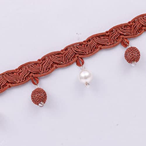 SAJMAKUWLA Quastenfransenbesatz, 12 Yards Perlen Quaste Fransen Spitzenband DIY Vorhang Nähen Trim Sofa Tisch Lampenschirme Dekorative Accessoires(Orange Red) von SAJMAKUWLA