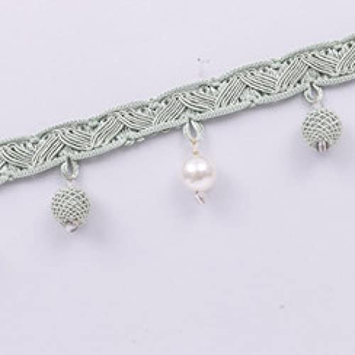 SAJMAKUWLA Quastenfransenbesatz, 12 Yards Perlen Quaste Fransen Spitzenband DIY Vorhang Nähen Trim Sofa Tisch Lampenschirme Dekorative Accessoires(Pale Green) von SAJMAKUWLA