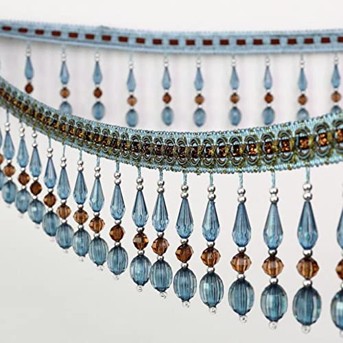 SAJMAKUWLA Quastenfransenbesatz, 12 Yards Vorhang Nähen Trim Quaste Perlen Spitze Stoff Handwerk Anhänger Rand Sofa Dekoration DIY Vorhang Nähen Trim(Blue) von SAJMAKUWLA