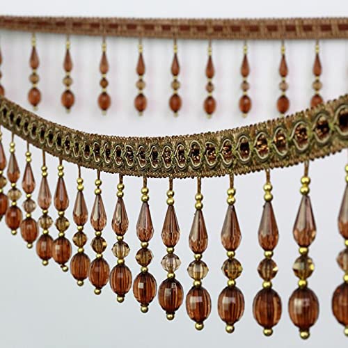 SAJMAKUWLA Quastenfransenbesatz, 12 Yards Vorhang Nähen Trim Quaste Perlen Spitze Stoff Handwerk Anhänger Rand Sofa Dekoration DIY Vorhang Nähen Trim(Brown) von SAJMAKUWLA