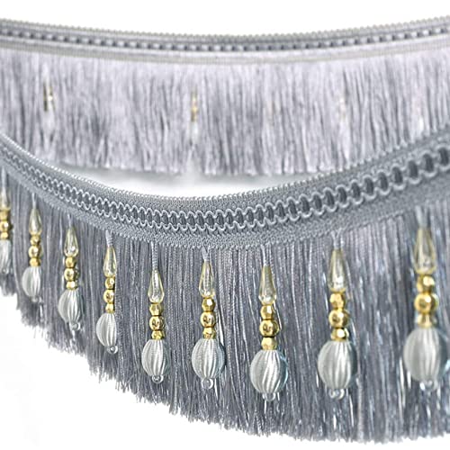 SAJMAKUWLA Quastenfransenbesatz, 2 Meter geflochtene hängende Perlen Fransenbesatz Vorhang Quaste Nähen Trimmen Spitze Indoor Home Party Tischdekoration(Grey) von SAJMAKUWLA