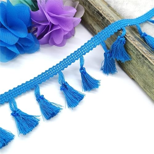 SAJMAKUWLA Quastenfransenbesatz, 2 Yards Spitzenbesatz Nähen Band Quaste Fransen Baumwolle Ethnische Latin Kleid Bühne Kleidungsstück Vorhang Dekorative DIY(Lake Blue) von SAJMAKUWLA