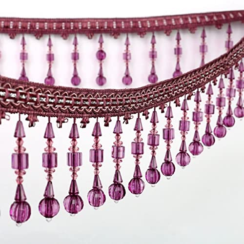 SAJMAKUWLA Quastenfransenbesatz, 3 Meter Perlenanhänger Quaste Fransen Hängende Kristallperlen Geflecht Stoffkanten Nähbesätze for DIY Vorhang Lampenschirme(Dark Purple) von SAJMAKUWLA