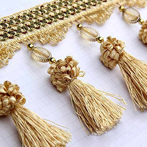 SAJMAKUWLA Quastenfransenbesatz, 3 Yards Quaste Perlen Fransen for Vorhang Tisch Dekoration DIY Handwerk Nähen Trim Home Room Decor Polster Zubehör(Gold) von SAJMAKUWLA