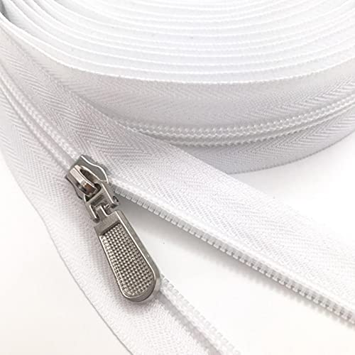 SAJMAKUWLA Reißverschluss, Reißverschlussschieber, Spiralreißverschlüsse, 10 Meter Lange Nylon-Spiralreißverschlüsse mit 20 Reißverschlusszügen(101 White) von SAJMAKUWLA