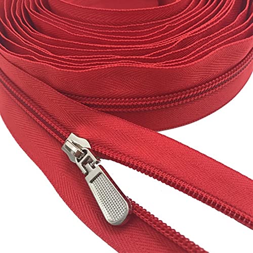 SAJMAKUWLA Reißverschluss, Reißverschlussschieber, Spiralreißverschlüsse, 10 Meter Lange Nylon-Spiralreißverschlüsse mit 20 Reißverschlusszügen(162 Atom Red) von SAJMAKUWLA