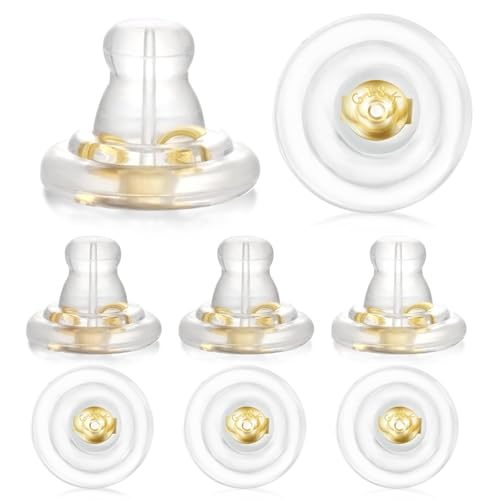 Ohrring-Verschlüsse für schwere Ohrringe – Ohrring-Verschlüsse, 18 Karat Gold, Silikon-Ohrring-Verschlüsse, hypoallergen, weiche, transparente Verschluss-Ohrring-Verschlüsse für Ohrstecker (Gold), 8 Ohrring-Verschlüsse für schwere Ohrringe – Ohrring-Verschlüsse, 18 Karat Gold, Silikon-Ohrring-Verschlüsse, hypoallergen, weiche, transparente Verschluss-Ohrring-Verschlüsse für Ohrstecker (Gold), 8 von SAKDWUR