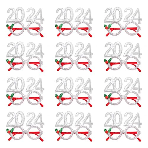 SAKEIOU Weihnachtsbrillengestelle 2024 Neujahrsbrillen, glitzernde Neujahrspartybrillen Klasse von 2024 Abschlussfoto von SAKEIOU