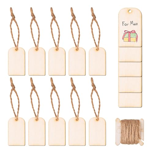 SAKETOS 10 Stück Holz Anhänger mit Jute Schnur 2m - Holzanhänger 5cm x 3cm Abgerundetes Rechteck - Geschenkanhänger für Verschiedene Anlässe - Holz Deko für DIY Zubehör SAKETOS 10 Stück Holz Anhänger mit Jute Schnur 2m - Holzanhänger 5cm x 3cm Abgerundetes Rechteck - Geschenkanhänger für Verschiedene Anlässe - Holz Deko für DIY Zubehör von SAKETOS
