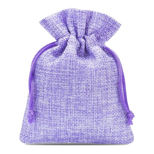 SAKETOS Jutesäckchen 10 Stück Jute Säckchen Jutesack Klein Stoffsäckchen mit Zugband Jute Beutel Kleine Säckchen Kleine Stoffbeutel Jutesäckchen Geschenkbeutel Säckchen I 6 x 8 cm – Lila von SAKETOS