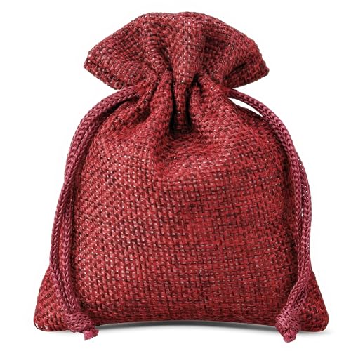 SAKETOS Jutesäckchen 10 Stück Jute Säckchen Jutesack Klein Stoffsäckchen mit Zugband Jute Beutel Kleine Säckchen Kleine Stoffbeutel Jutesäckchen Geschenkbeutel Säckchen I 8 x 10 cm – Dunkelrot von SAKETOS