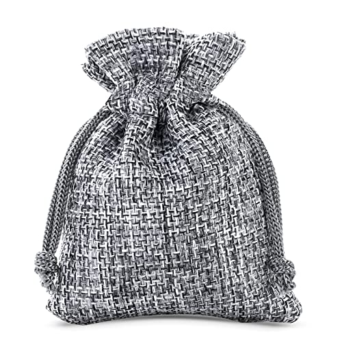 SAKETOS Jutesäckchen 10 Stück Jute Säckchen Jutesack Klein Stoffsäckchen mit Zugband Jute Beutel Kleine Säckchen Kleine Stoffbeutel Jutesäckchen Geschenkbeutel Säckchen I 8 x 10 cm – Grau von SAKETOS