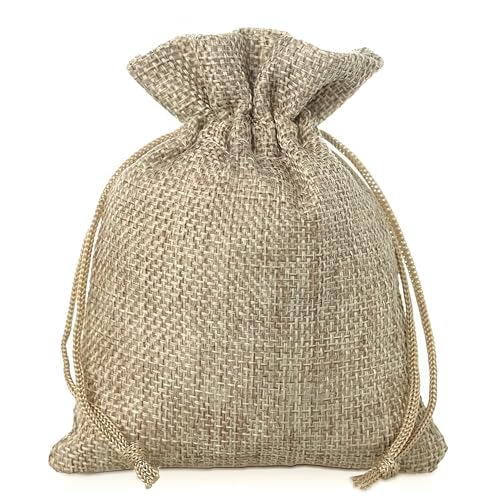 SAKETOS Jutesäckchen 10 Stück Jute Säckchen Jutesack Klein Stoffsäckchen mit Zugband Jute Beutel Kleine Säckchen Kleine Stoffbeutel Jutesäckchen Geschenkbeutel Säckchen I 8 x 10 cm – Naturfarbe von SAKETOS