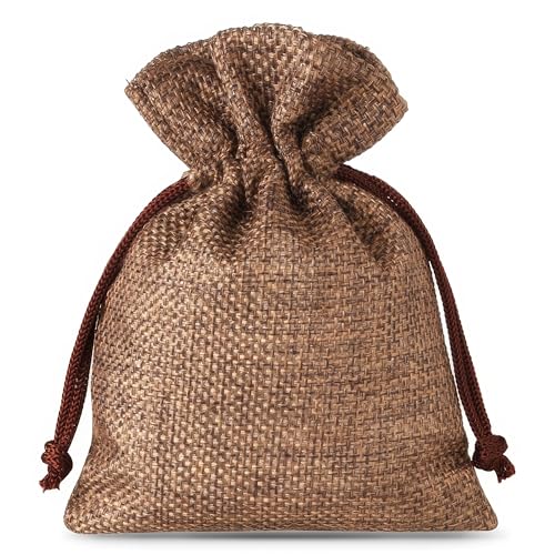 SAKETOS Jutesäckchen 10 Stück Jute Säckchen Jutesack Stoffsäckchen mit Zugband Jute Beutel Kleine Säckchen Kleine Stoffbeutel Jutesäckchen Geschenkbeutel Säckchen I 10 x 13 cm - Naturfarbe Dunkel von SAKETOS