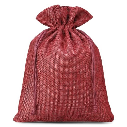 SAKETOS Jutesäckchen 5 Stück Jute Säckchen Jutesack Klein Stoffsäckchen mit Zugband Jute Beutel Mittelgroß Säckchen Stoffbeutel Jutesäckchen Geschenkbeutel Säckchen I 15 x 20 cm – Dunkelrot von SAKETOS