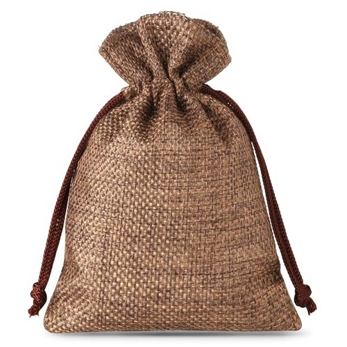 SAKETOS Jutesäckchen 5 Stück Jute Säckchen Jutesack Klein Stoffsäckchen mit Zugband Jute Beutel Mittelgroß Säckchen Stoffbeutel Jutesäckchen Geschenkbeutel Säckchen I 18 x 24 cm - Naturfarbe Dunkel von SAKETOS