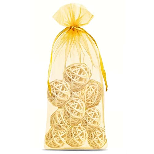 SAKETOS Organzasäckchen 10 Stück - Schmuckbeutel Gold - Säckchen 13 cm x 27 cm - Geschenkbeutel Durchsichtig - Ideal als Geschenksäckchen von SAKETOS