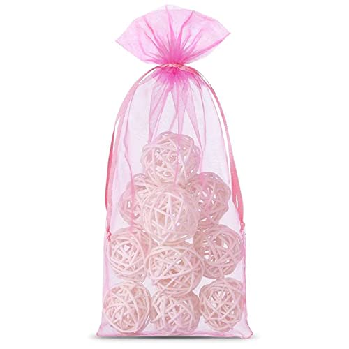 SAKETOS Organzasäckchen 10 Stück - Schmuckbeutel Rosa - Säckchen 13 cm x 27 cm - Geschenkbeutel Durchsichtig - Ideal als Geschenksäckchen von SAKETOS