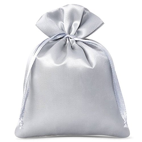 SAKETOS Satinbeutel Säckchen mit Zugband - Geschenkbeutel Schmuckbeutel - 10 Stück - 10 x 13 cm - Silber von SAKETOS