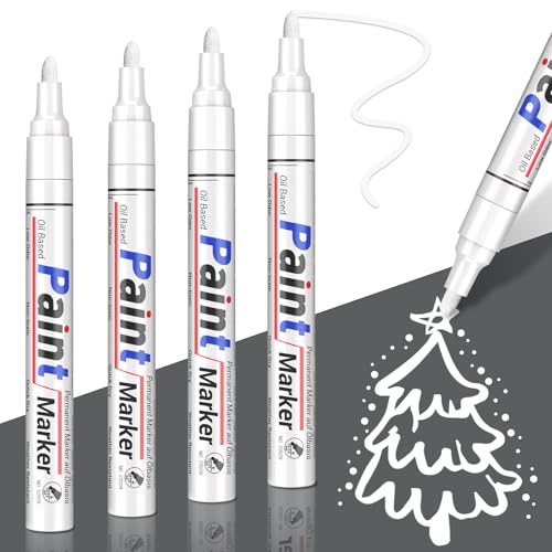 Permanent Marker Wasserfester Stift, Lackmarker, 4er-Packung Lackstift weiß, Schnell Trocknender Wasserfeste Permanentmarker zum Steinen, Metall, Plastik, Papier, Holz, Gläser Permanent Marker Wasserfester Stift, Lackmarker, 4er-Packung Lackstift weiß, Schnell Trocknender Wasserfeste Permanentmarker zum Steinen, Metall, Plastik, Papier, Holz, Gläser von SAKEYR