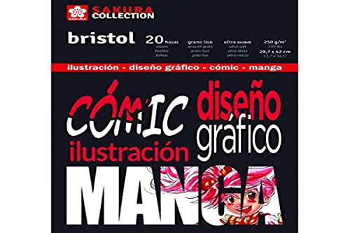 Bristol Klebeblock für Comic und Manga 250 g M2, 20 Blatt, 29,7 x 42 cm, Sakura, Schwarz von SAKURA