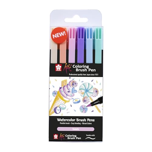 SAKURA Koi Colouring Pinselstifte Set - 6 Farben - flexible Pinselspitzen - Tinte auf Wasserbasis zum Mischen und für Aquarelleffekte von SAKURA