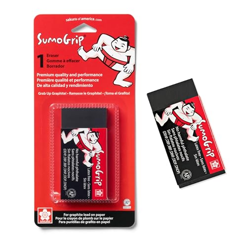 Sakura SumoGrip Block-Radiergummi – mikroporöser Radiergummi für Schule, Zeichnen und Schreiben – schwarze Farbe – große Größe B300 von SAKURA