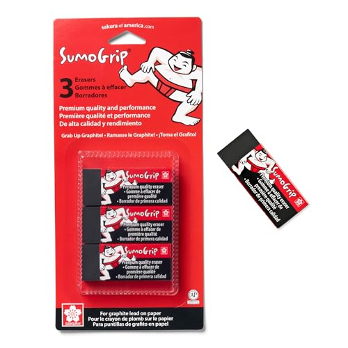 Sakura SumoGrip Blockradierer – mikroporöse Radiergummis für Schule, Zeichnen und Schreiben – schwarze Farbe – kleine Größe B80–3 Stück Sakura SumoGrip Blockradierer – mikroporöse Radiergummis für Schule, Zeichnen und Schreiben – schwarze Farbe – kleine Größe B80–3 Stück von SAKURA