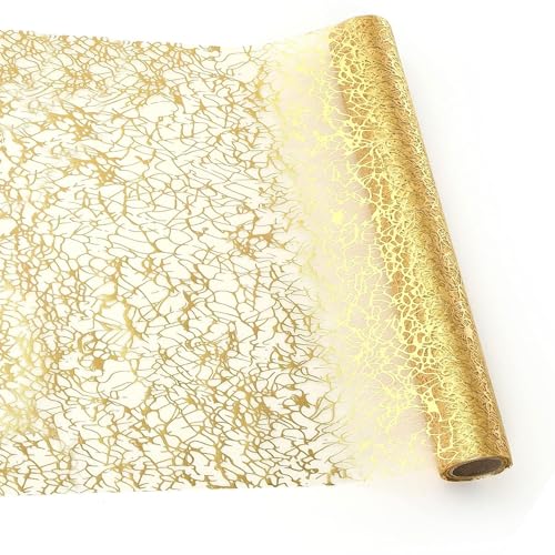 Tischläufer Gold, 28CM×5M Glänzend Tischdecken, Hochzeit Dekostoff Metallic Tischband, für Golden Hochzeit Tischdeko Auch Ostern Festival Neujahr Geschenkband (Vernetzungen) von SALADOCY