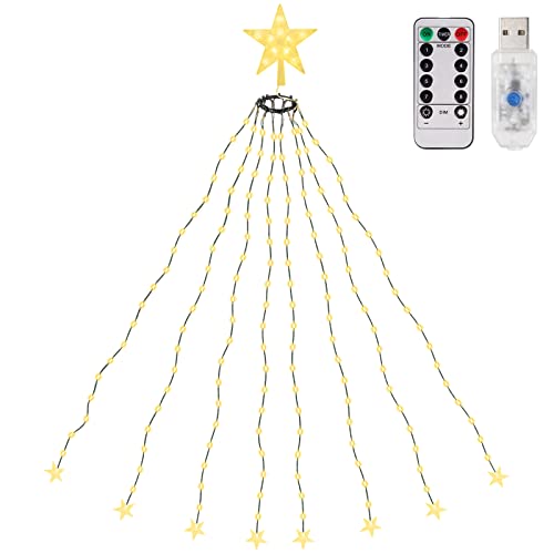 SALCAR 1,5m Christbaumbeleuchtung mit Ring, Weihnachtsbaum Lichterkette und 1 Weihnachtsbaumspitze Stern, 130 LED Lichterkette für Baum, Tannenbaum, Grüngürtel, Busche - Warmweiß SALCAR 1,5m Christbaumbeleuchtung mit Ring, Weihnachtsbaum Lichterkette und 1 Weihnachtsbaumspitze Stern, 130 LED Lichterkette für Baum, Tannenbaum, Grüngürtel, Busche - Warmweiß von SALCAR