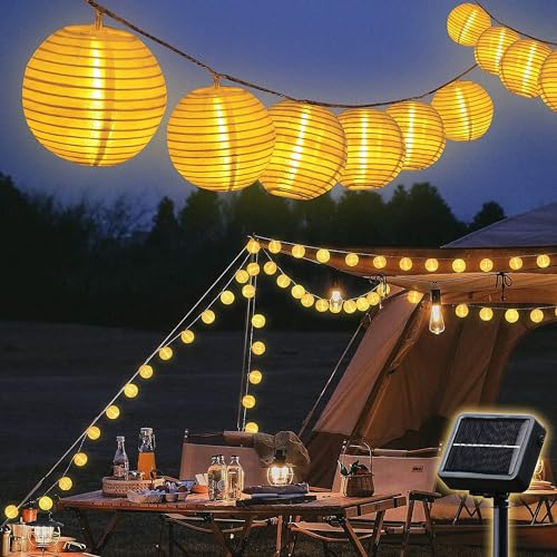 SALCAR 10m Camping Solar LED Lichterkette Lampion Außen, 30 LED Licht Laterne, Lampions Hängend Wetterfest IP44, Solarleuchten Garten Weihnachtsdeko, Warmweiß von SALCAR