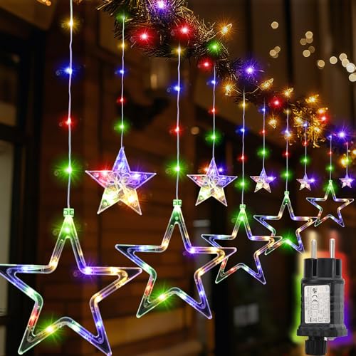 SALCAR 2m 160 LED Lichtervorhang Fenster Weihnachten, Wasserdicht Lichterkette mit 10er Sternen für Außen Innen, Weihnachtsbeleuchtung Fenster mit 8 Modi, Timer und Memory, Bunt SALCAR 2m 160 LED Lichtervorhang Fenster Weihnachten, Wasserdicht Lichterkette mit 10er Sternen für Außen Innen, Weihnachtsbeleuchtung Fenster mit 8 Modi, Timer und Memory, Bunt von SALCAR