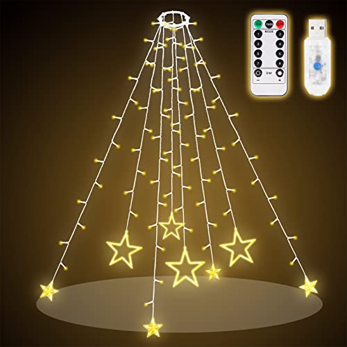 SALCAR 2m Christbaumbeleuchtung mit Ring, Sterne Lichterkette Weihnachtsbaum mit Fernbedienung und 9 Modi, LED Tannenbaum Überwurflichterkette, Warmweiß SALCAR 2m Christbaumbeleuchtung mit Ring, Sterne Lichterkette Weihnachtsbaum mit Fernbedienung und 9 Modi, LED Tannenbaum Überwurflichterkette, Warmweiß von SALCAR